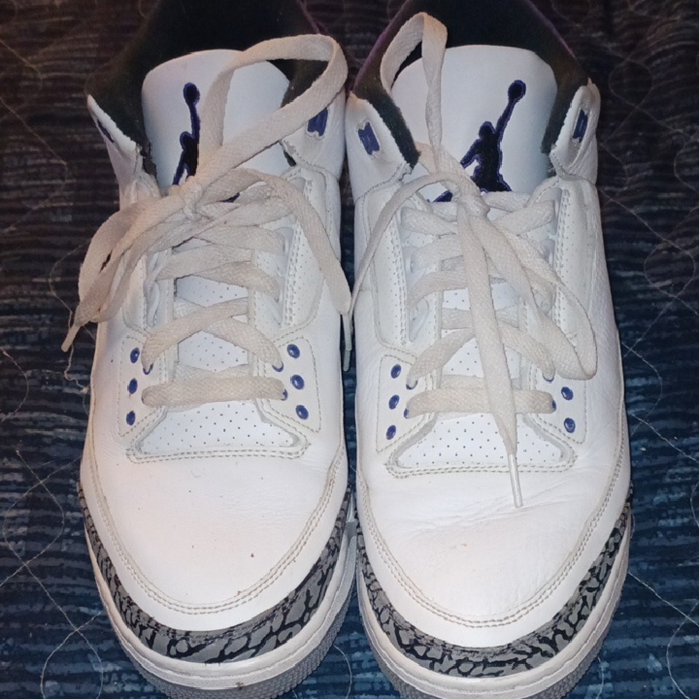 White and Blue Sneakers with Black Accents